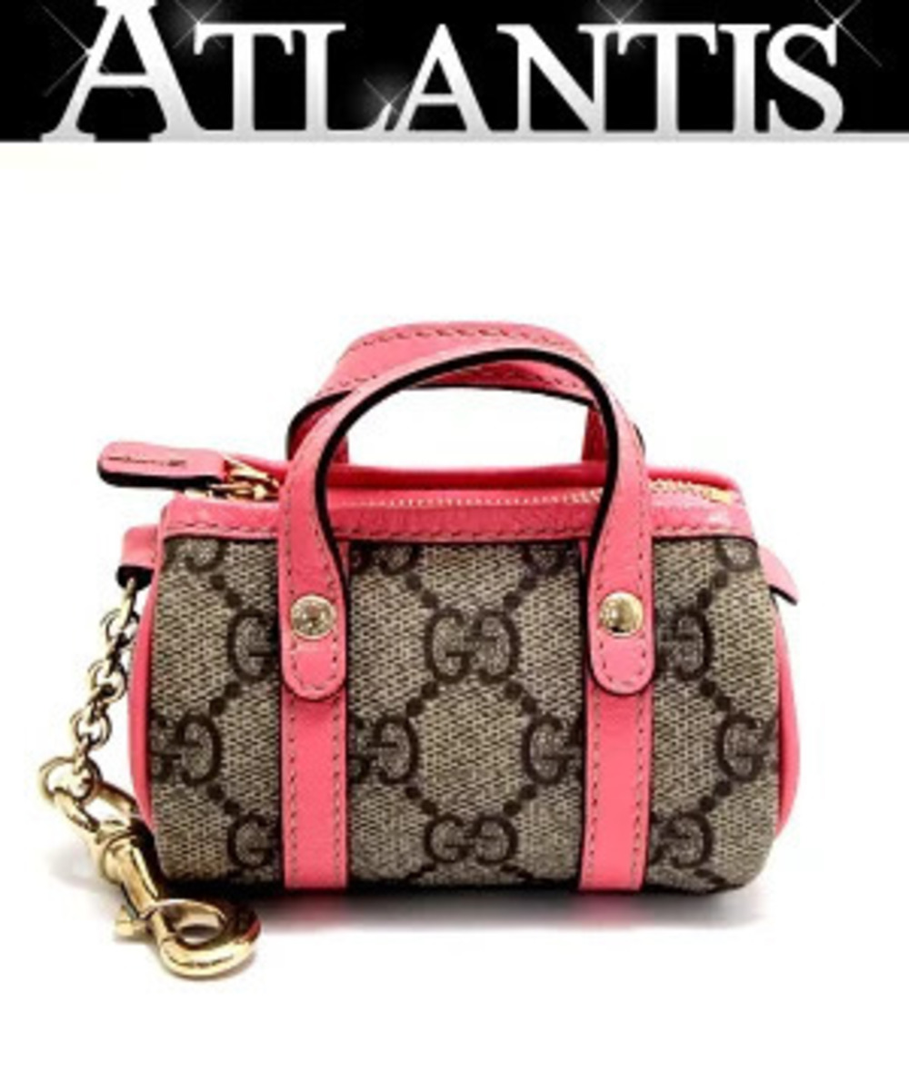 Gucci GG bag charm Boston coin case Wallet brown x pink